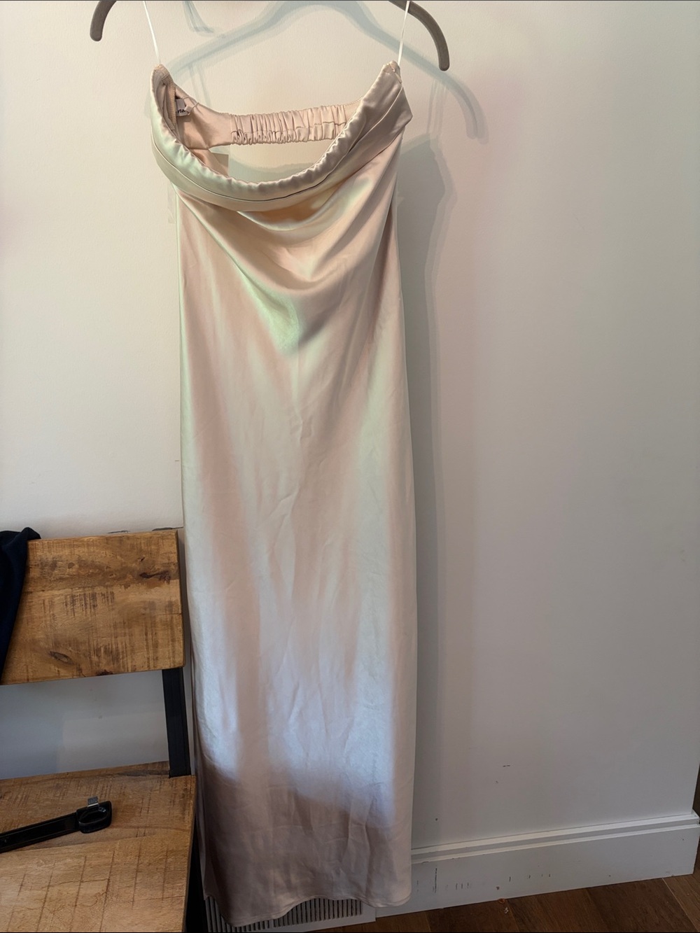 Women's Satin Cowl Neck floor length dress - Light Champagne